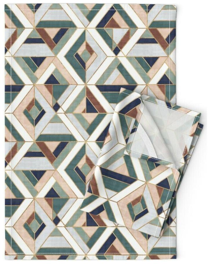 

Geometric Mosaic Tiles Retro Linen Cotton Tea Towels by Roostery Set of 2