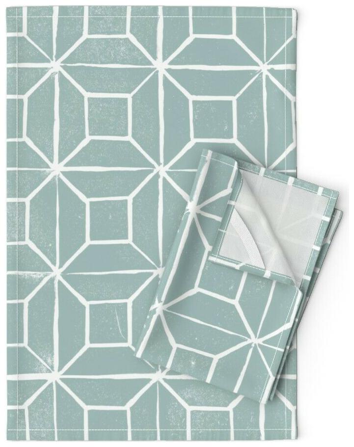 

Geometric Tessellation Squares Linen Cotton Tea Towels by Roostery Set of 2