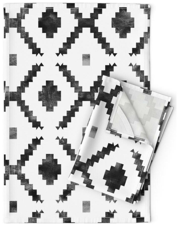 

Geometric Tribal Boho Diamond Linen Cotton Tea Towels by Roostery Set of 2