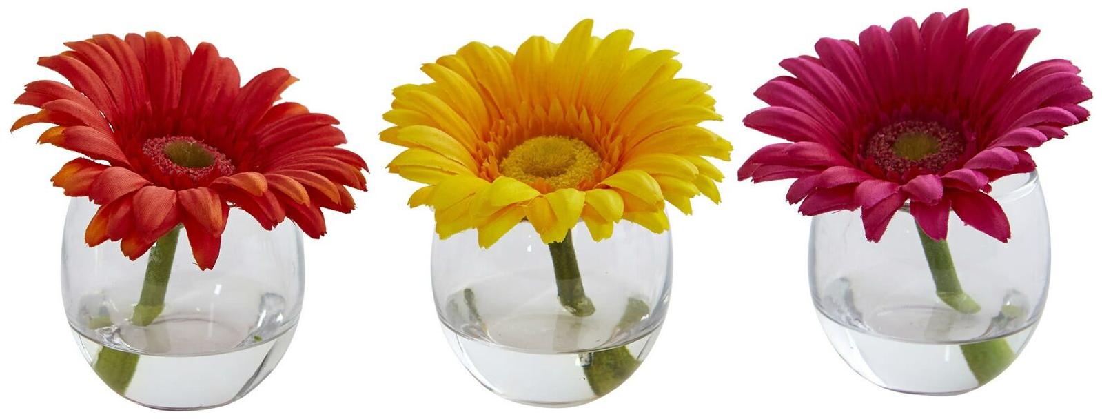 

Gerbera Daisy Artificial Arrangement in Glass Vase (Set of