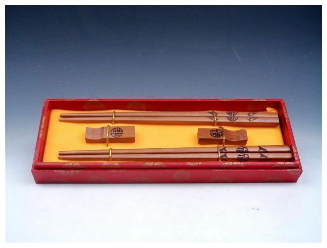 

Gift Set 2 Pairs Blessing Characters FU Painted Wooden Chopsticks w 2 Holders
