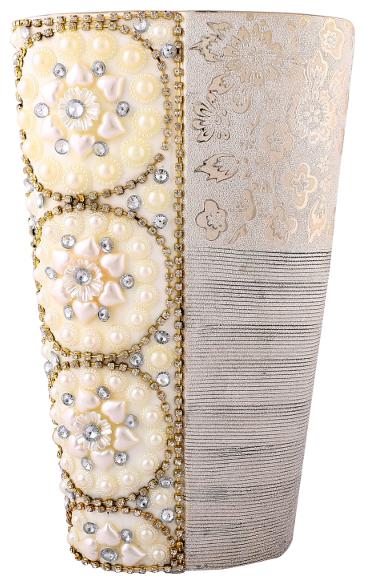 

Giftadia Ceramic Decorative Flower Vase With Pearls Stone Work - MM4201