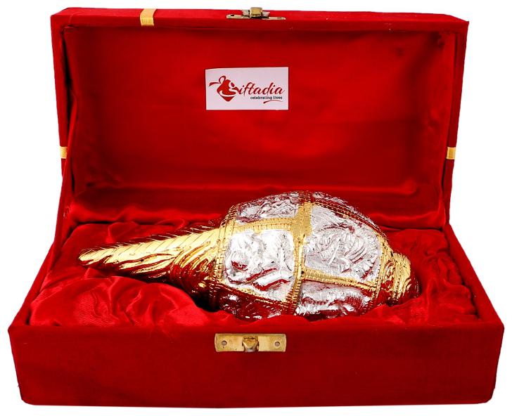

Giftadia Gold Silver Plated Brass Decorative Shankh Conch Gifted in Elegant Velvet Box