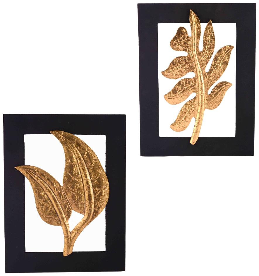 

Giftadia Gold Leaf Wooden Abstract Artpiece - Combo of 2 (LBH 30 x 2 x 40 cm)