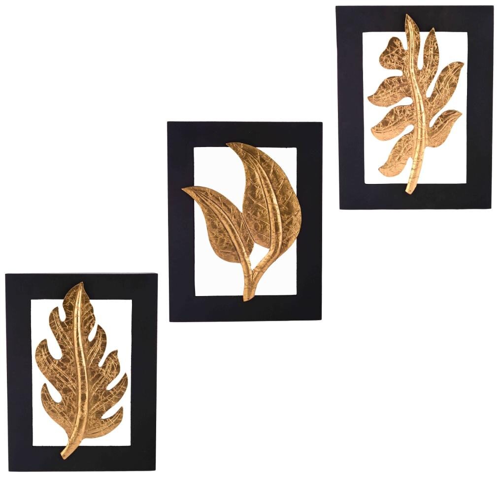 

Giftadia Gold Leaf Wooden Abstract Artpiece - Combo of 3 (LBH 30 x 2 x 40 cm)