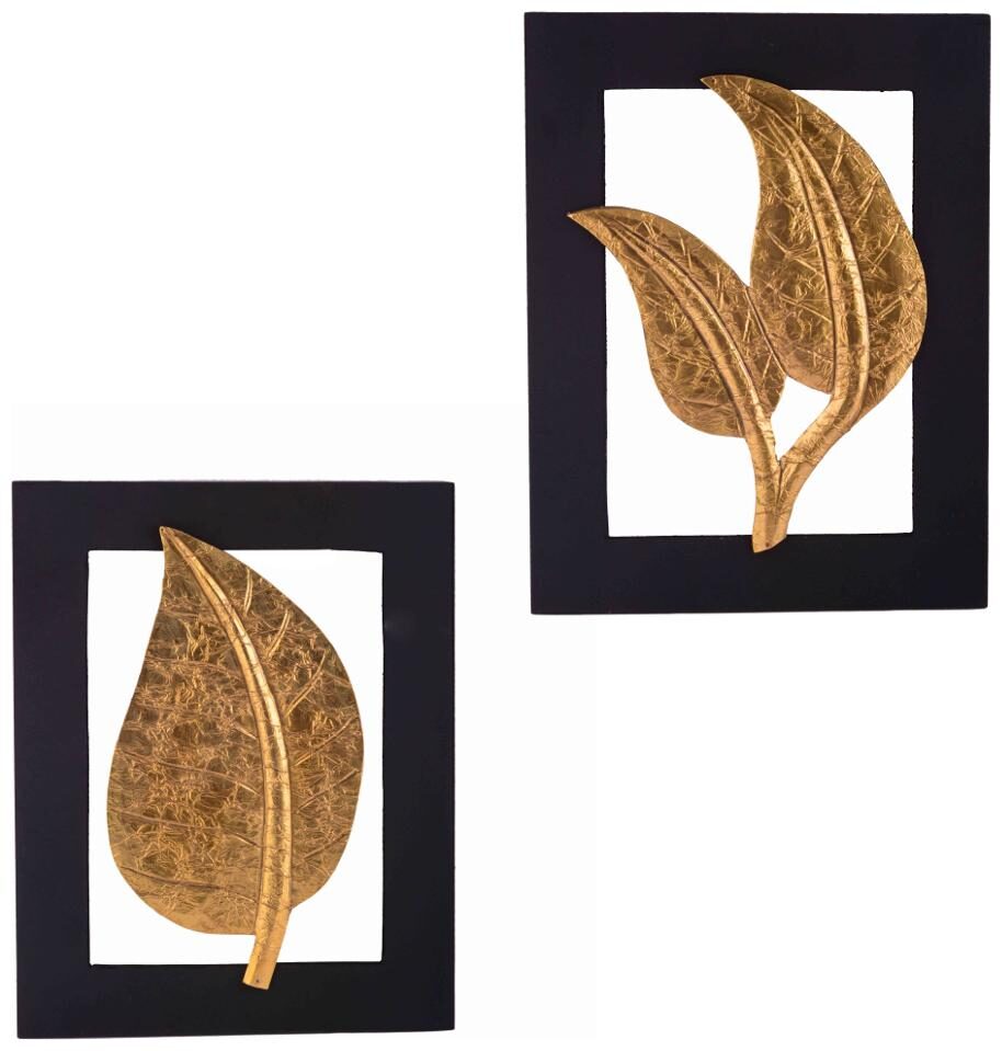 

Giftadia Gold Leaf Wooden Abstract Artpiece - Combo of 2 (LBH 30 x 2 x 40 cm)