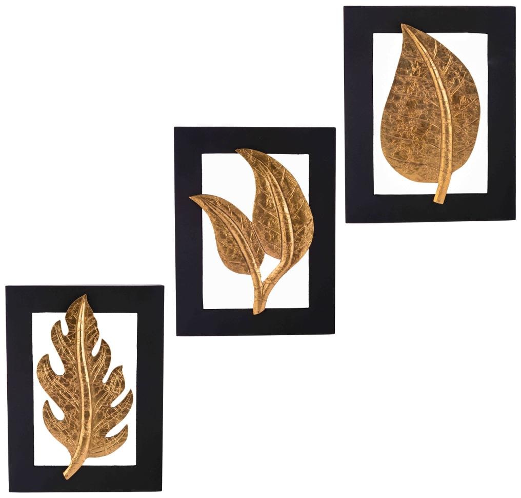 

Giftadia Gold Leaf Wooden Abstract Artpiece - Combo of 3 (LBH 30 x 2 x 40 cm)