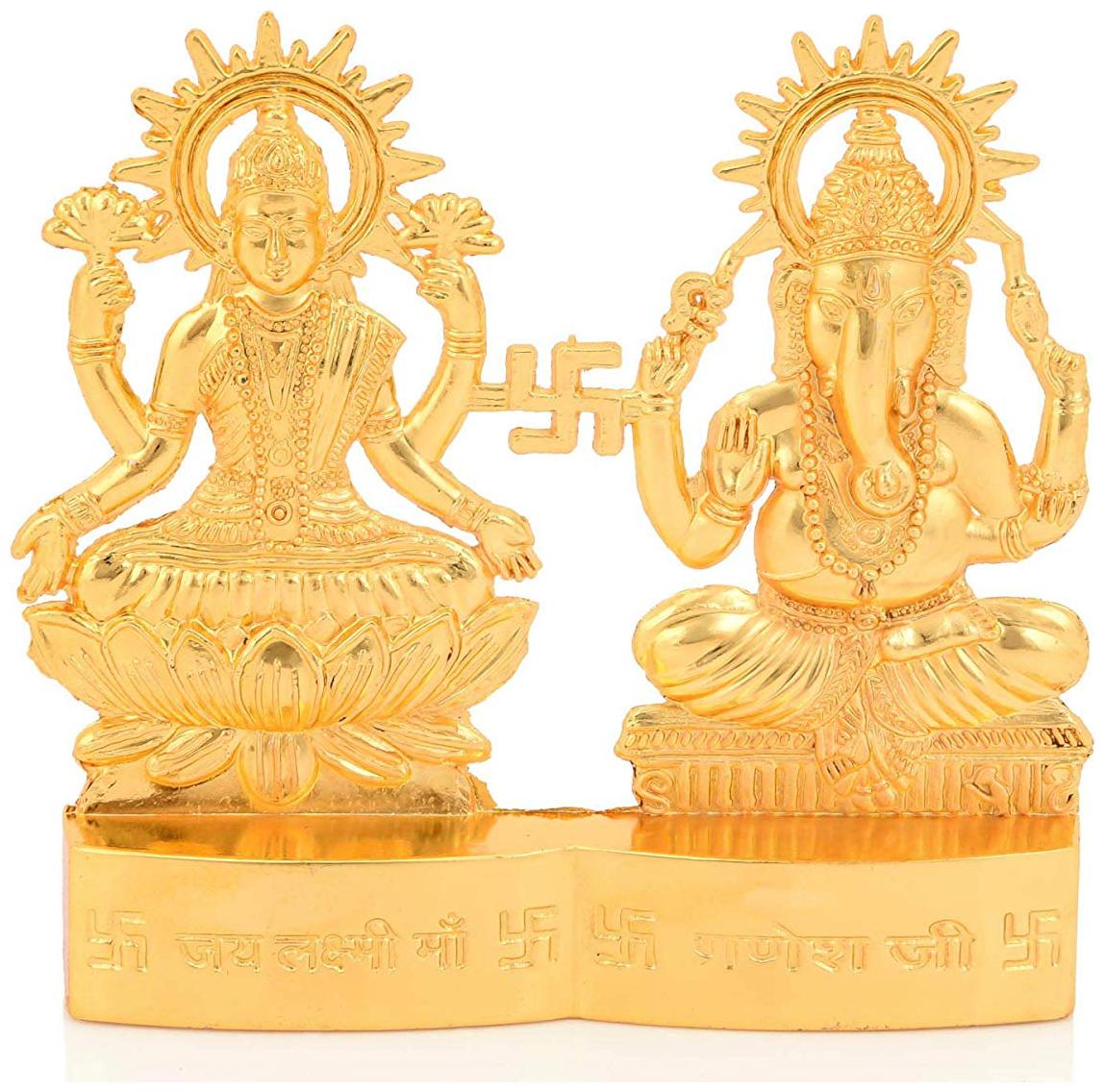 

Maalgodam Gold Plated Metal Decorative Sitting Laxmi Ganesh Idol For Home