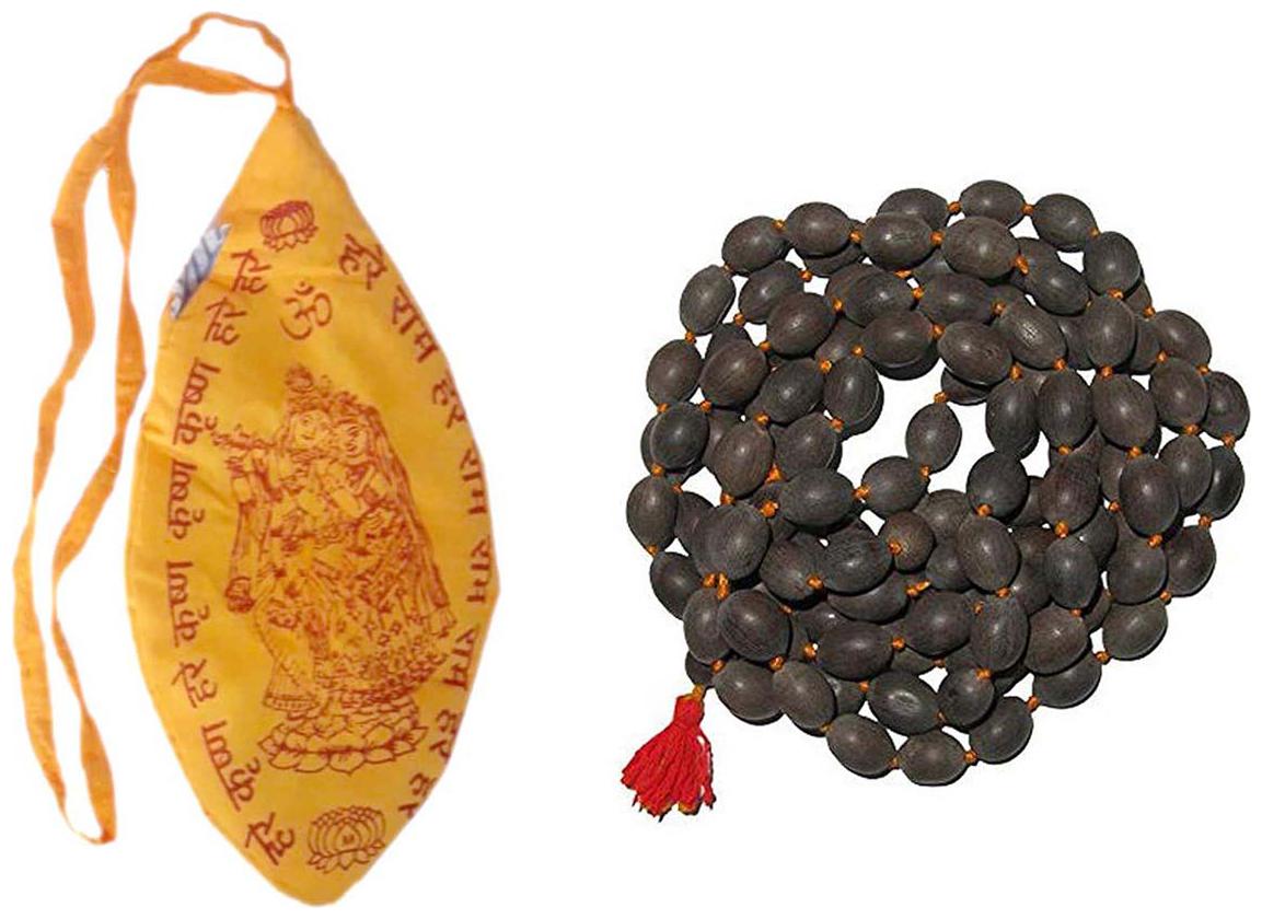 

Maalgodam Japa Mala 108 Lotus Seeds Kamal Gatta Lotus Garland Mala for Chanting Goddess Lakshmi Mantras with Orange Japa Gomukh Mala Bag