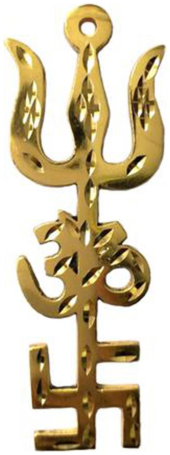 

Maalgodam Combo Of Indian Traditional Trishul Om Swastika Yantra Spiritual Metal Wall Hanging Showpiece Ornament Hindu Religious Trisakthi Vastu Pooja Item Collectible - Home Decor Gift
