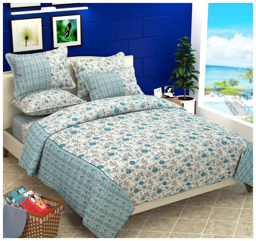 

Gifty Cotton Floral King Size Bedsheet 104 TC ( 1 Bedsheet With 2 Pillow Covers Blue White )
