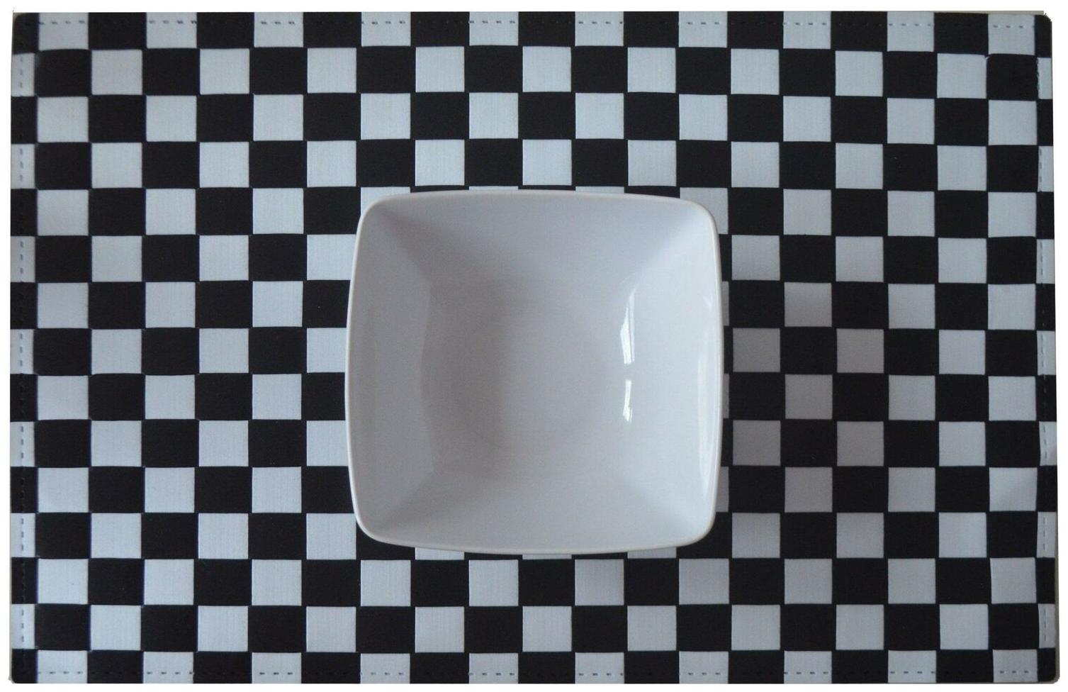

GinsonWare Set 4 Rect PE Placemat w Black White Checked Pattern 18 X 12