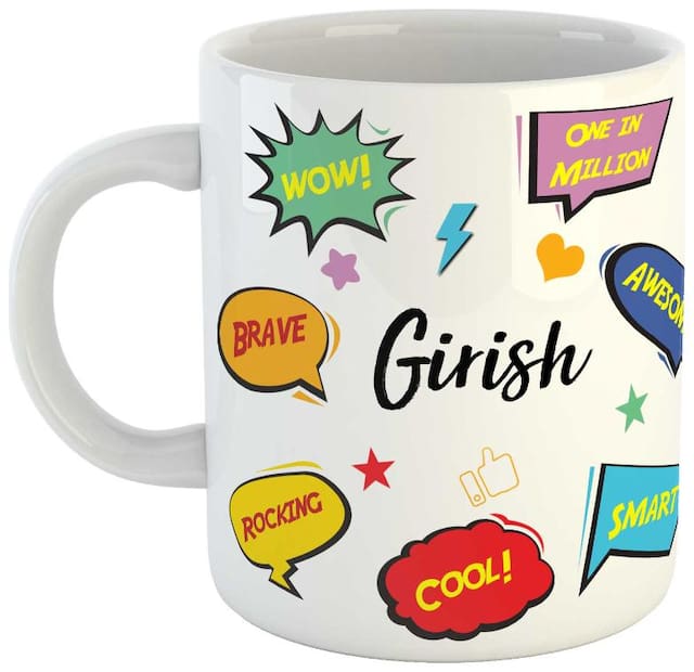 Girish Name Printed Ceramic Coffee Mug. Best Gift For Birthday by AshvahTM