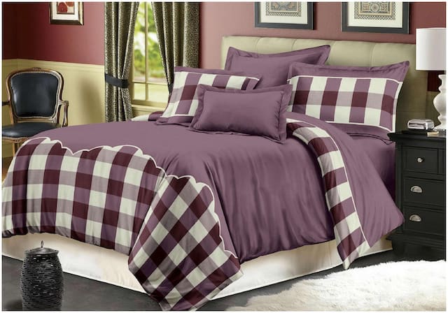 Gifty Poly cotton Checkered Queen Size Bedding Set