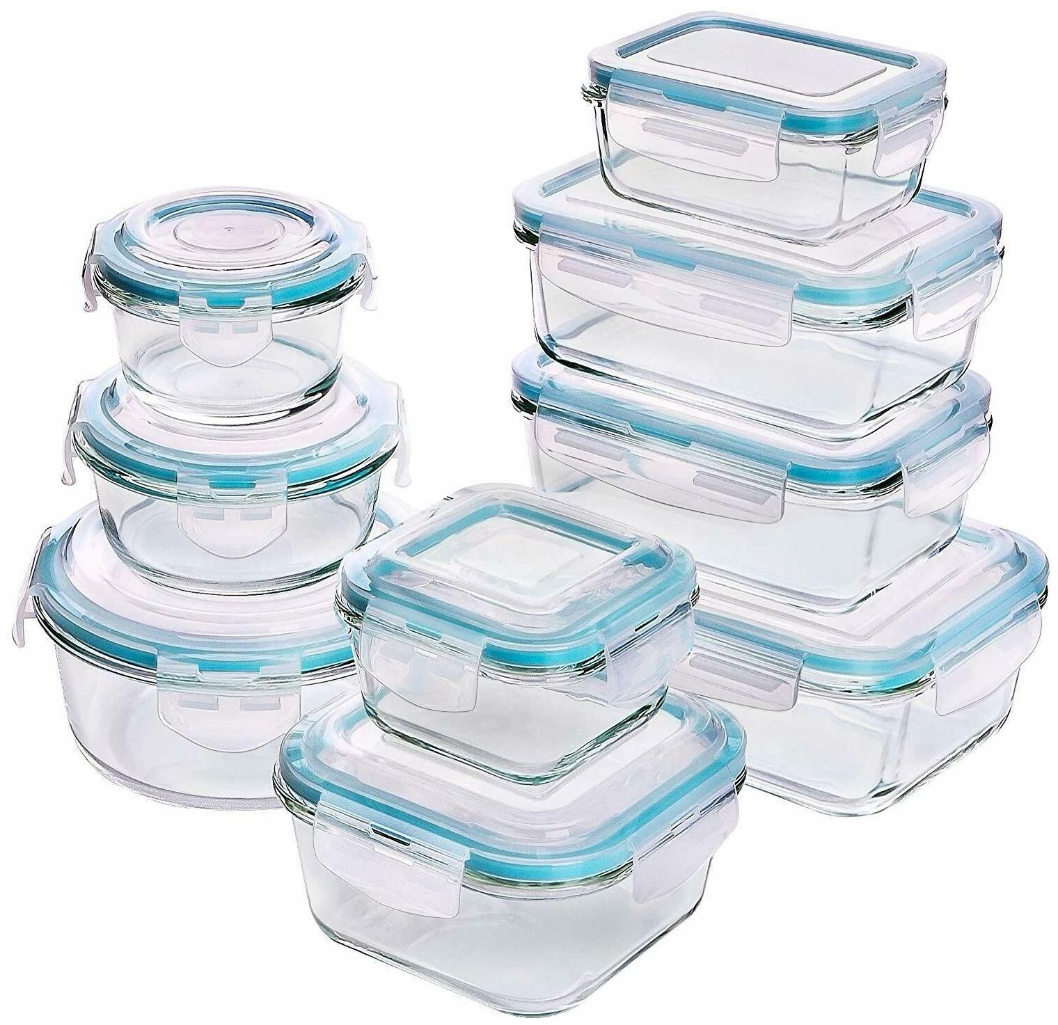 Buy Glass Food Containers 18 Piece Set Lids Locking Snap Easy Open Seal Leak Proof Online at Low