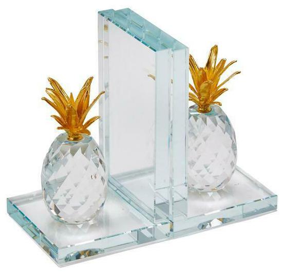 

Glass Made Crystal Pineapple Bookends Pair Of 2 Gold And Clear