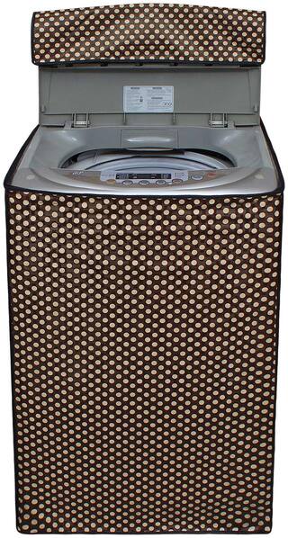 Glassiano Brown Polka Dot Printed Washing Machine Cover For Whirlpool 6212SD SkyBlue Magic Royal Fully Automatic Top Load 6.5 kg