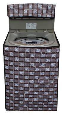 Glassiano Brown Checkered Washing Machine Cover For Fully Automatic Top Load 5 kg to 5.5 kg Model