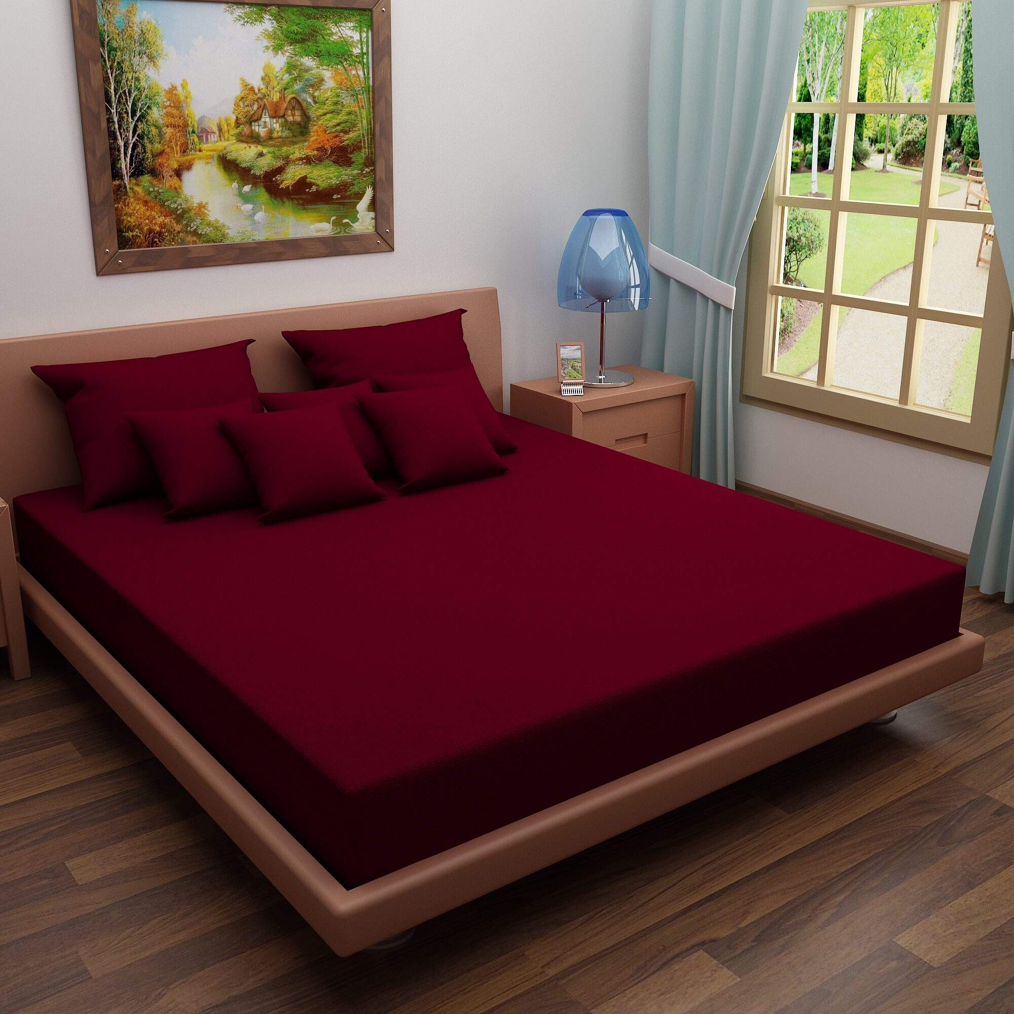 

Glassiano Waterproof Terry Cotton Mattress Protector Single Size Fitted Maroon 48x72x(Skirting 10)