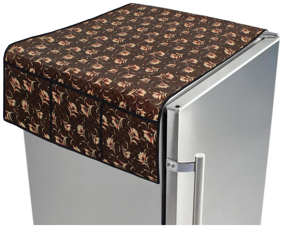 

Glassiano Floral Brown Printed Designer Fridge Top Cover
