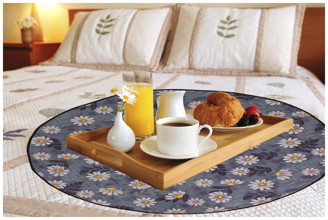 

Glassiano Floral Grey Printed waterproof and oilproof Round bed serving mat