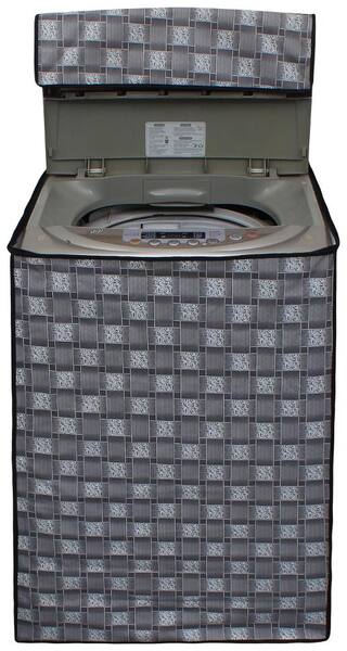 Glassiano Grey Checkered Washing Machine Cover For LG T7208TDDLZ Fully Automatic Top Load 6.2 kg