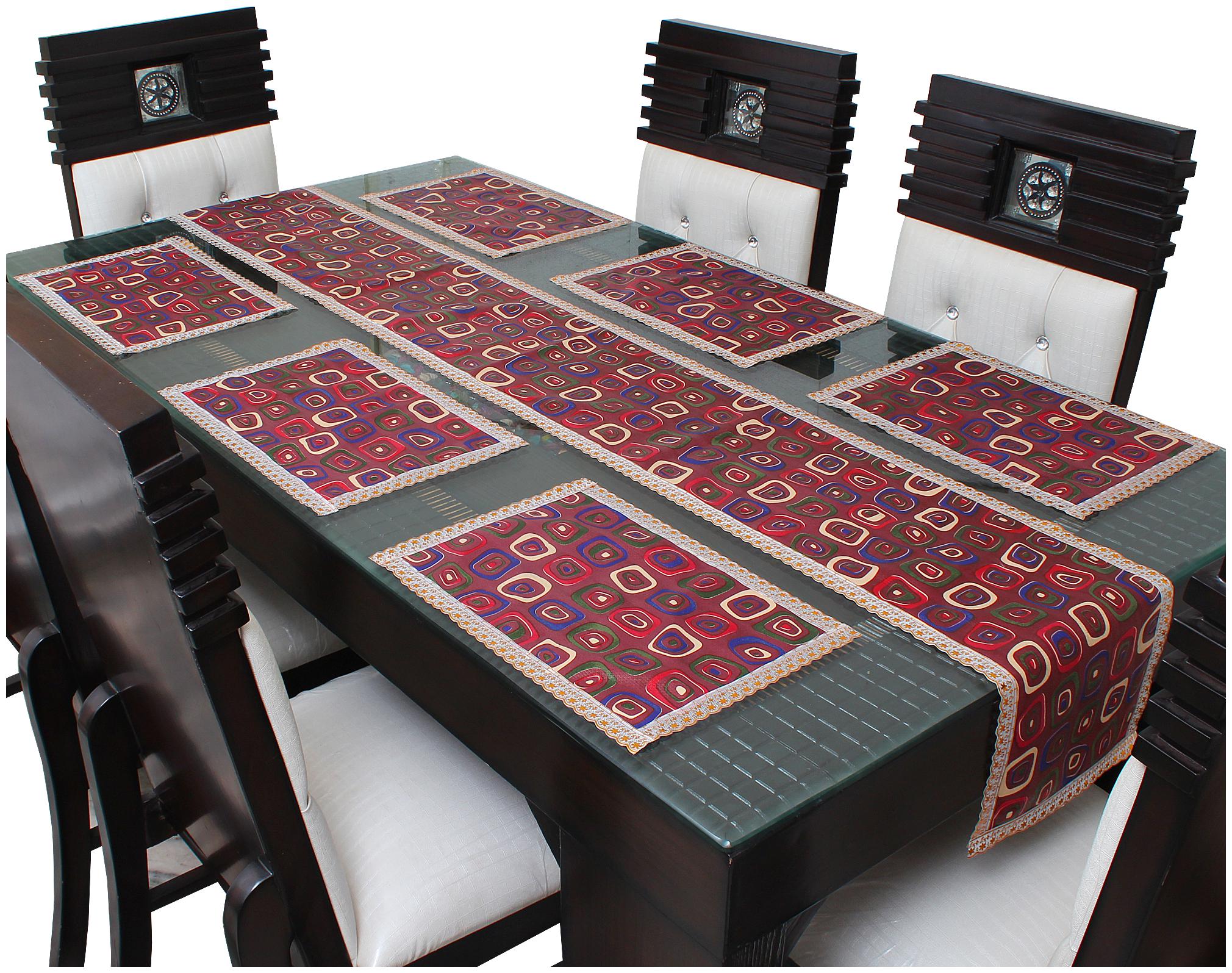 

Glassiano PVC Printed Table Runner For Dinning Table 6 Seater With Table Mat Multicolor (1 Table Runner and 6 Mats) SA72