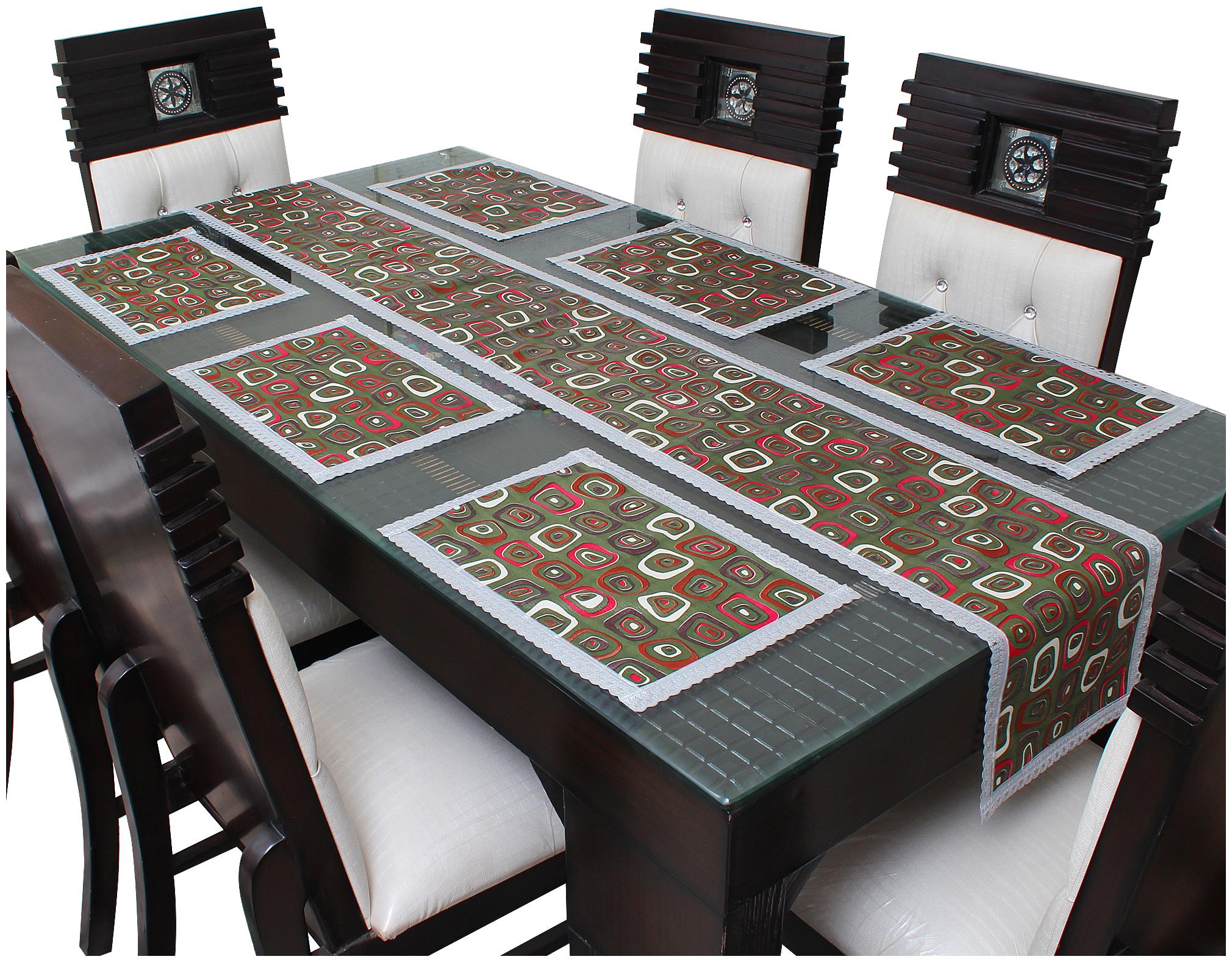 

Glassiano PVC Printed Table Runner For Dinning Table 6 Seater With Table Mat Multicolor (1 Table Runner and 6 Mats) SA63