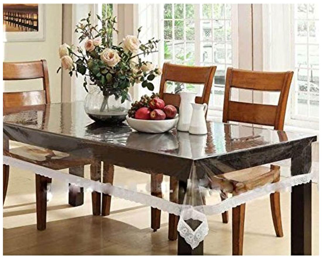 

Glassiano Transparent Table Cover With White Border Laces 60x108 (wxl) 10 Seater Table Cover