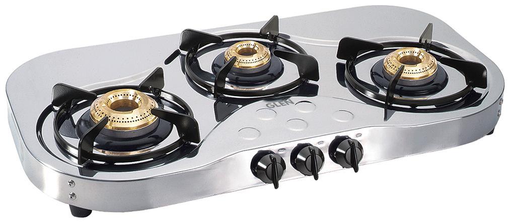

Glen 3 Burner Regular Silver Gas Stove ISI Certified