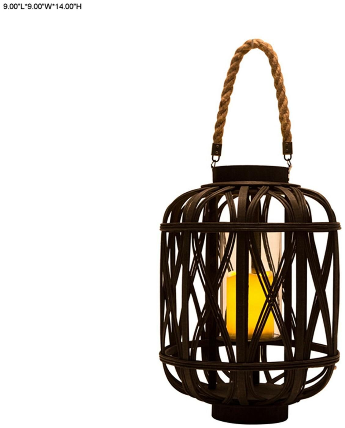 

Glitzhome 14 H Antique Medium Wooden Lantern Brown Rope Camp Light Home Decor