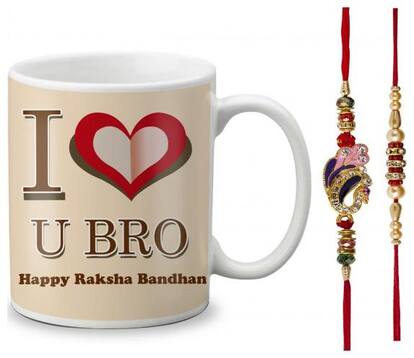Globex Lords of Fashion Exclusive Rakshabandhan Special Gift For Brothers Printed Mug 325ml with Rakhi and Rakhi Thread