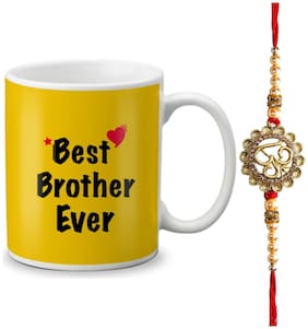 Globex Lords of Fashion Exclusive Rakshabandhan Special Gift For Brothers Printed Mug 325ml with Rakhi and Rakhi Thread