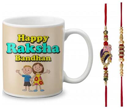 Globex Lords of Fashion Exculsive Rakshabandhan Special Gift For Brothers Printed Mug 325ml with Rakhi and Rakhi Thread