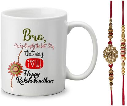 Globex Lords of Fashion Exclusive Rakshabandhan Special Gift For Brothers Printed Mug 325ml with Rakhi and Rakhi Thread