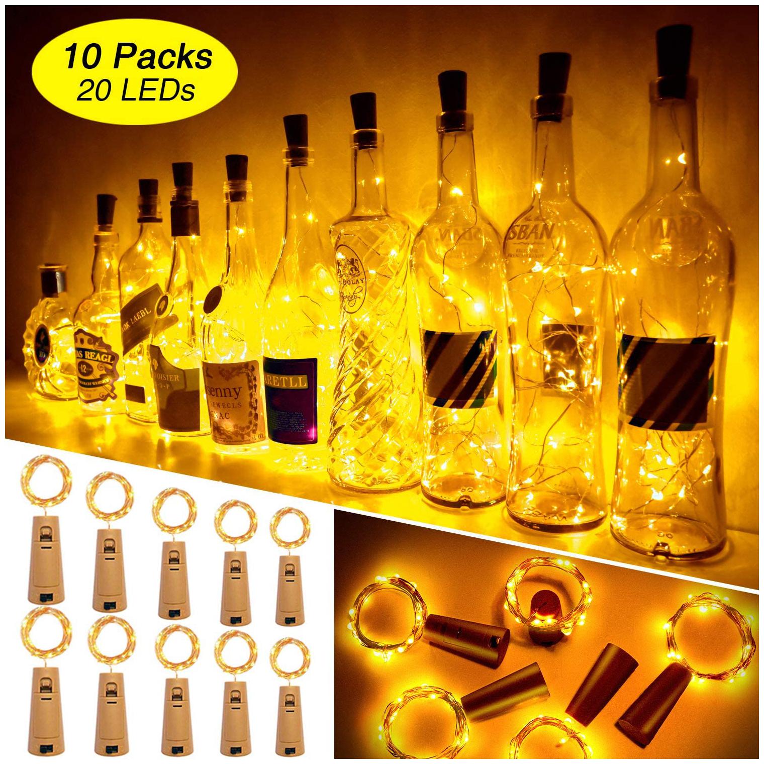 

GLOWTRONIX 20 LED 10 Packs Wine Bottle Lights Copper Wire Fairy String Light Warm White Bottle Stopper Atmosphere Lamp for Christmas Xmas Holiday Festival DIY Home Party Decoration Present Gift