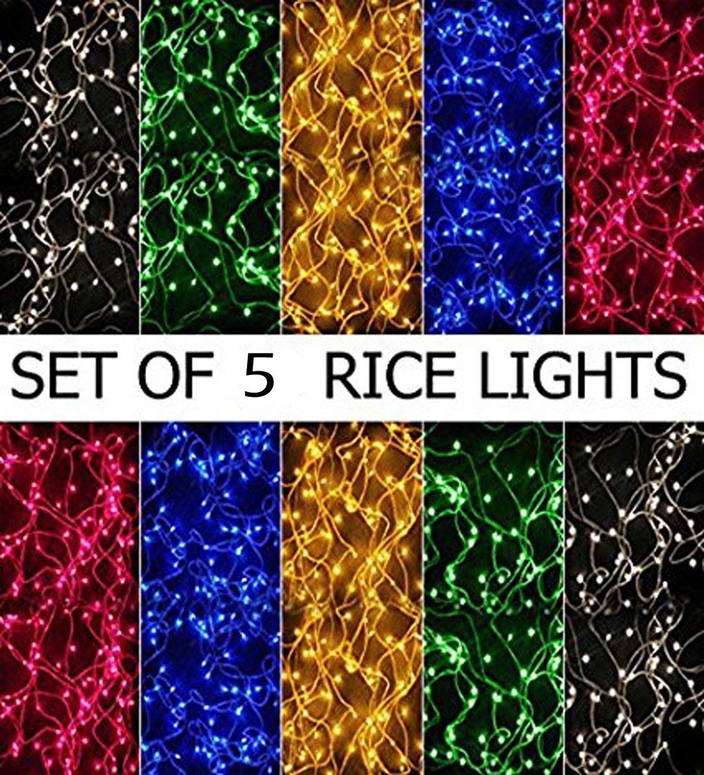 

GLOWTRONIX 3 Meter Plastic Rice Lights Serial Bulbs Ladi Decoration Lighting (Set of 5) Assorted for Indoor Outdoor DIY Diwali Christmas Eid and Other Festive Season