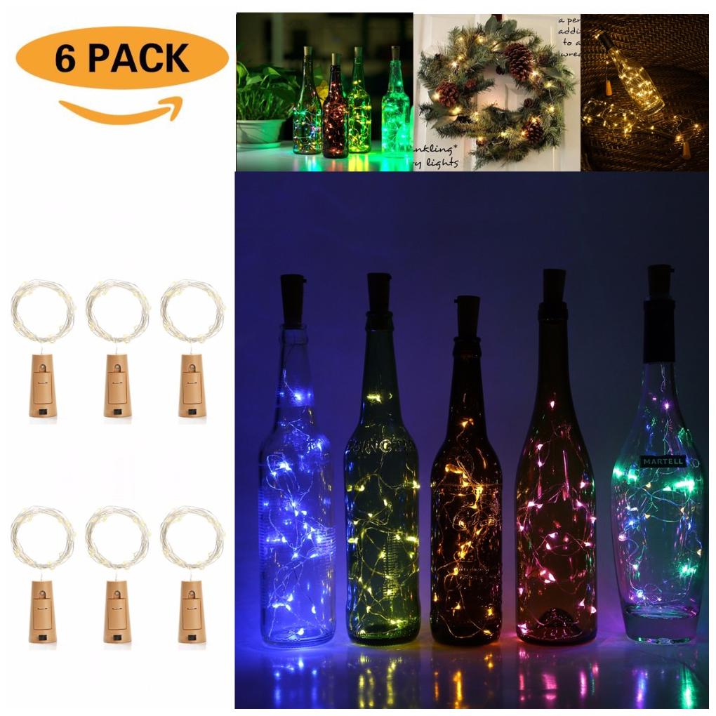 Glowtronix Copper Fixed Multi 6 x Wine Bottle Cork Lights LR44 batteries included by Glowtronix
