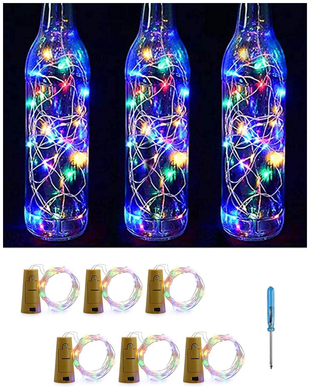

Glowtronix Copper Fixed Multi 6Pcs colorful led Bottle Lights (Battery Included)