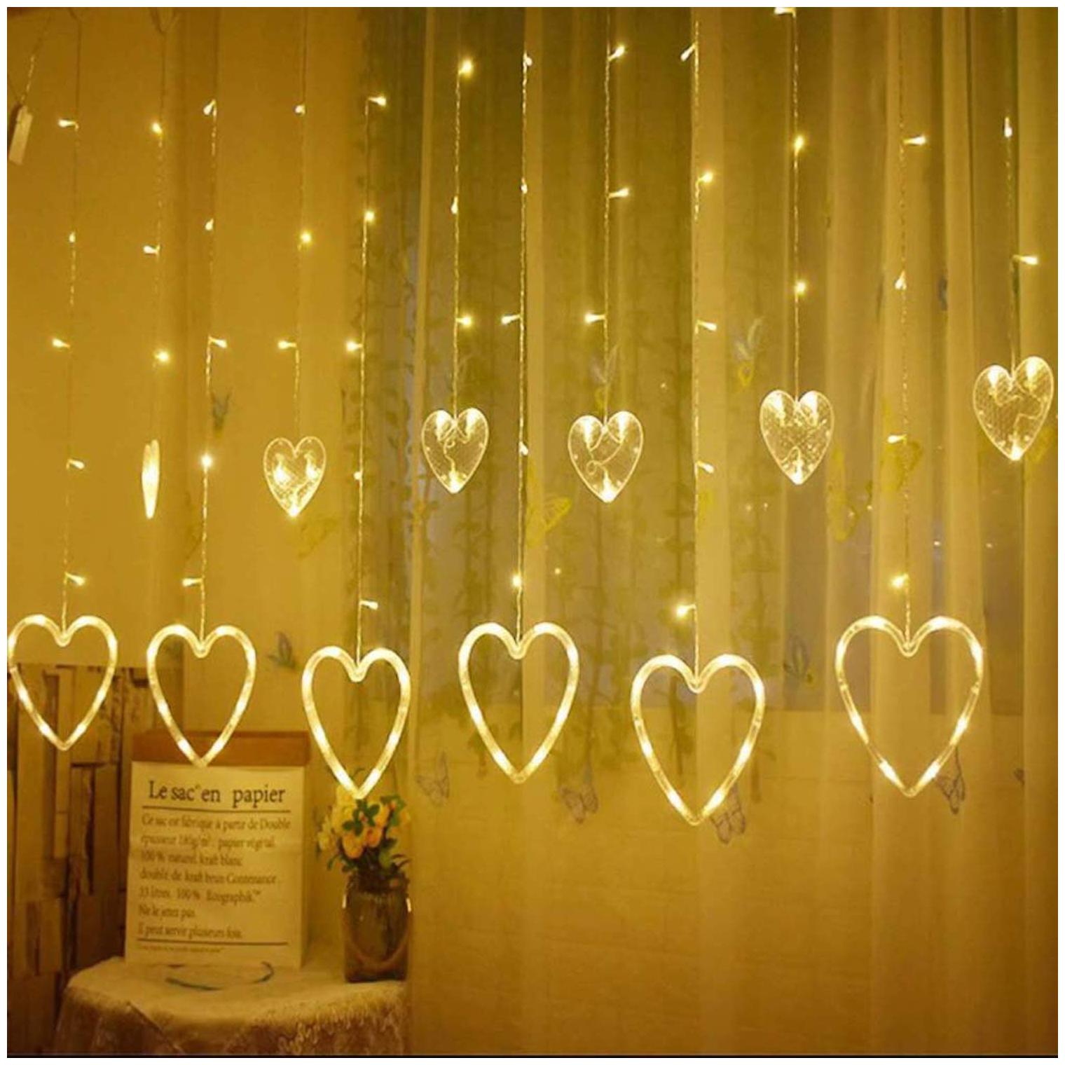 

GLOWTRONIX Led String Star Curtain Lights Decor 12 Heart Window Icicle DIY Lighting for Wedding Christmas Holiday Party
