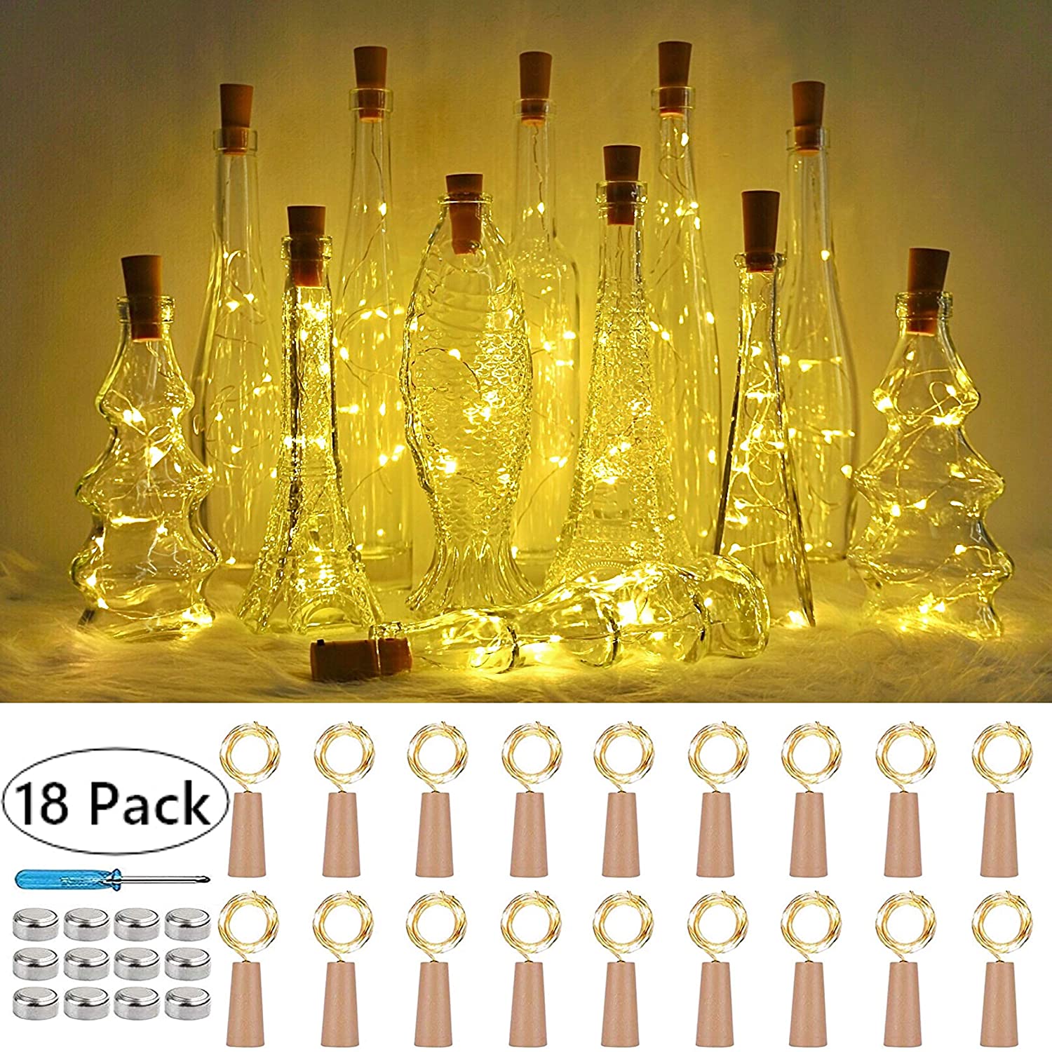 

Glowtronix Wine Bottle Cork Lights 20 Led Cork Shape Silver Copper Wire Battery Operated Colorful Fairy Mini String Lights for Christmas DIY Party Wedding Halloween Indoor Decoration