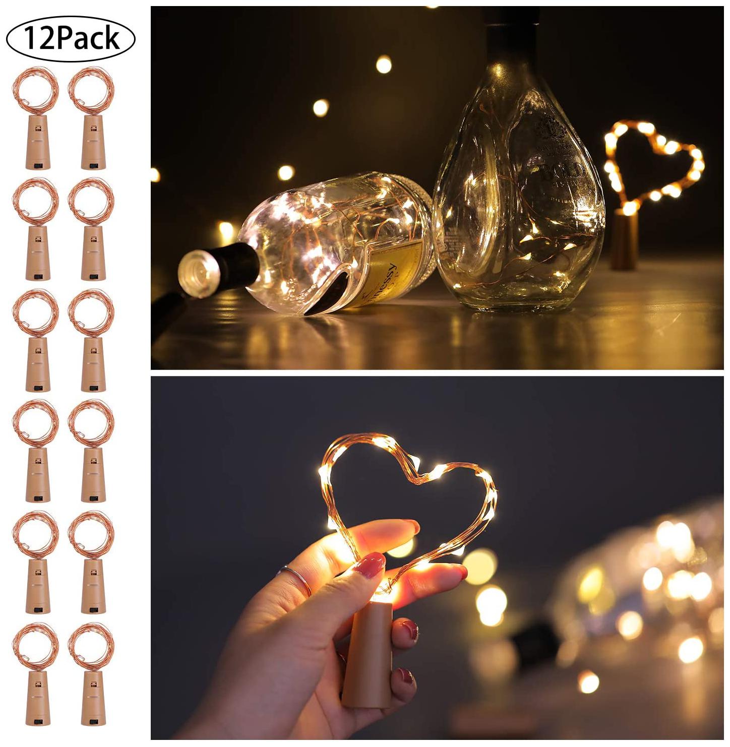 

Glowtronix Wine Bottle With Cork Lights Copper 20 Led For Diy Party Table Christmas Halloween Wedding Decoration (Set Of 12)