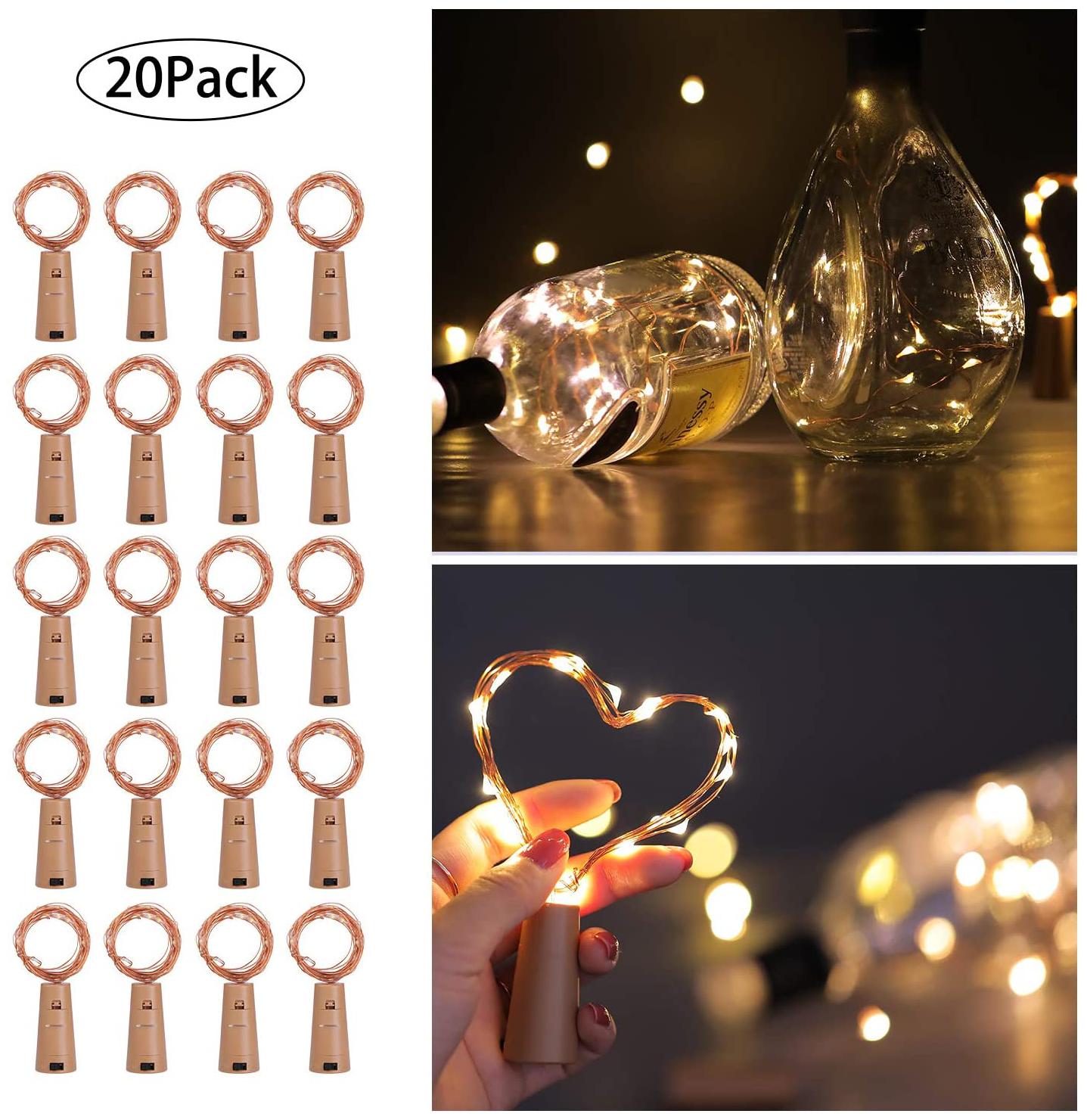 

Glowtronix Wine Bottle With Cork Lights Copper 20 Led For Diy Party Table Christmas Halloween Wedding Decoration (Set Of 20)