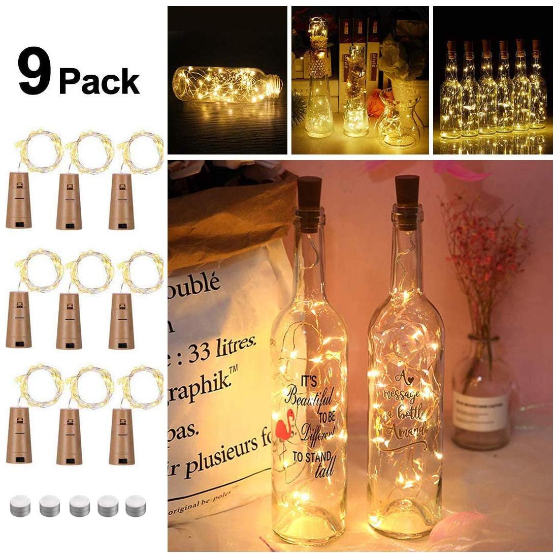 

Glowtronix Wine Bottle With Cork Lights Copper 20 Led For Diy Party Table Christmas Halloween Wedding Decoration (Set Of 9)