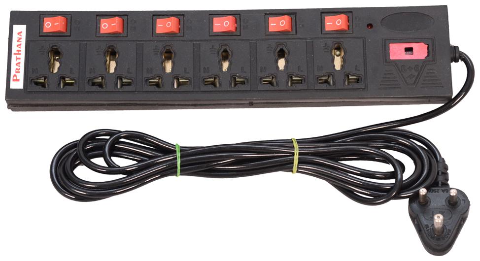 

GLUCKLICH Three Pin Black Extension Board ( 3 5 m 6 Socket 6 Switches)
