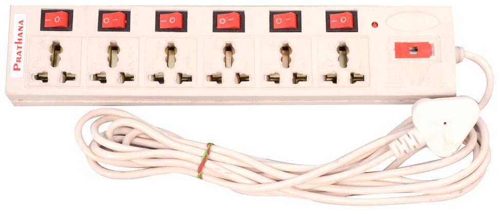 

GLUCKLICH Three Pin White Extension Board ( 3 5 m 6 Socket 6 Switches)