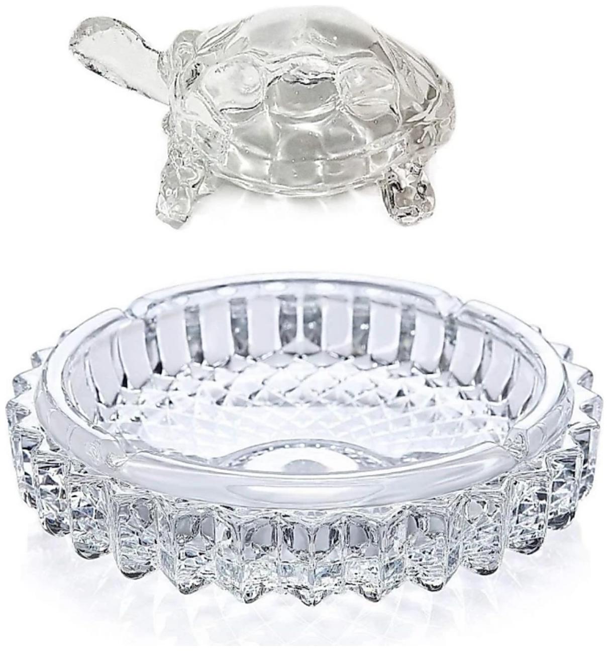 

GLUCKLICH Smart Skill Creative Handicraft Fengshui Lucky Turtle New Crystal Tortoise With Perfect Deep tray PACK OF 2 TRANSPARENT COLOR
