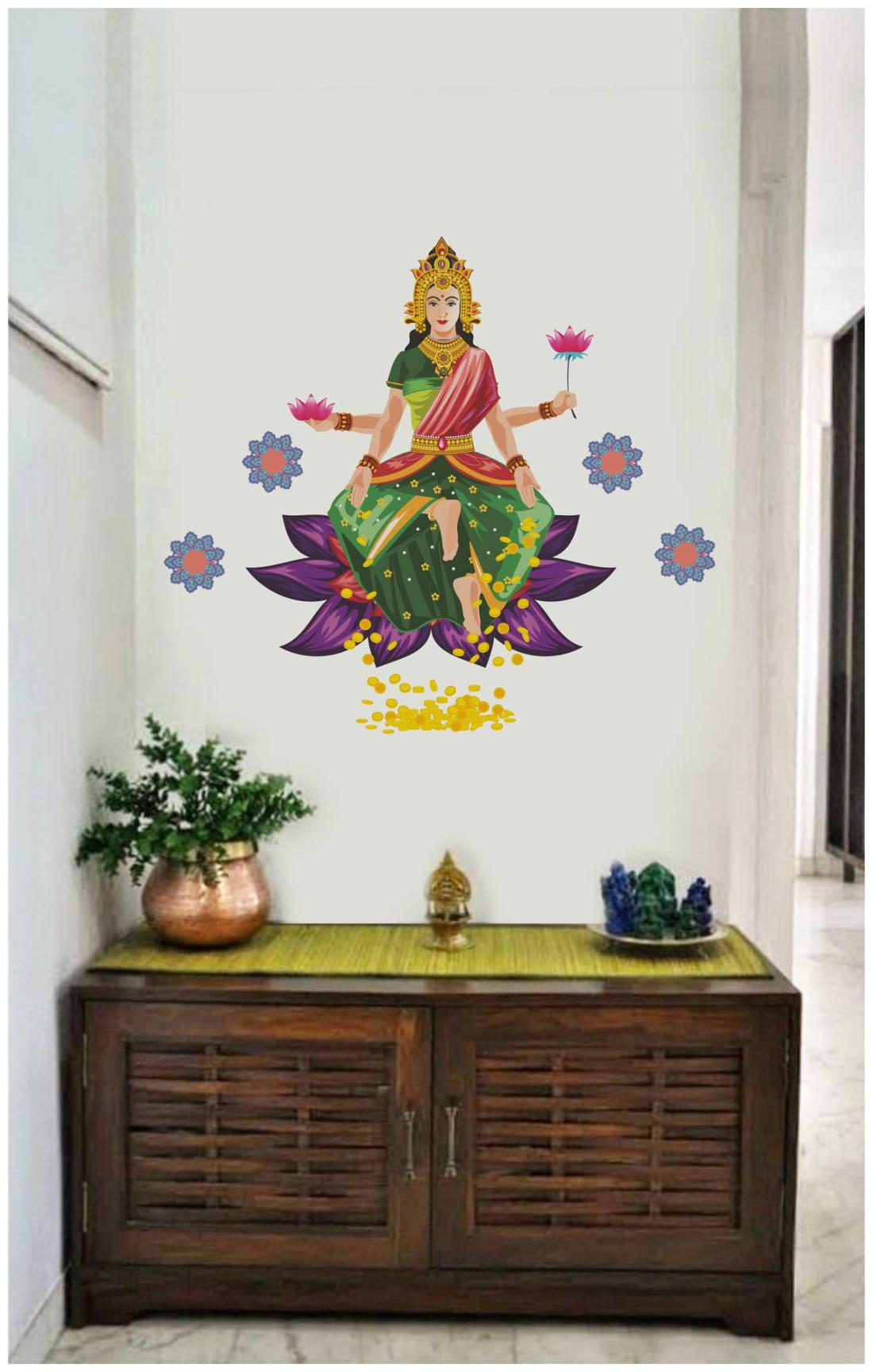 

Rawpockets Wall Stickers Goddess Laxmi Blessing Gold with Flower