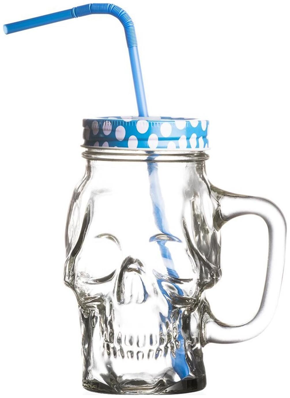 

Godskitchen 450ml - Transparent Skull Head Mason Jar with Multicolour Lid