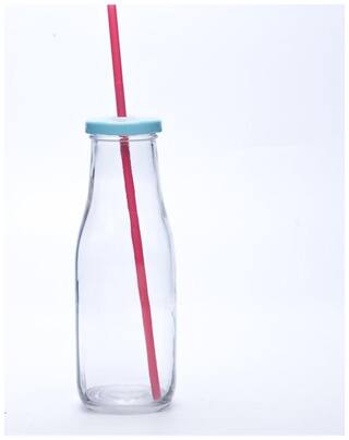 Godskitchen 500ml (Set of 6) Glass Milk Bottles with Straws and Twist Lids  Reusable Vintage Dairy Bottle  Clear Beverage Glassware and Drinkware